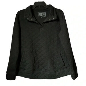 Modern Canvas  Black Quilted Collared Buttons Pullover Jacket Medium